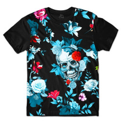 Camiseta Infantil Blue Flowers Skull