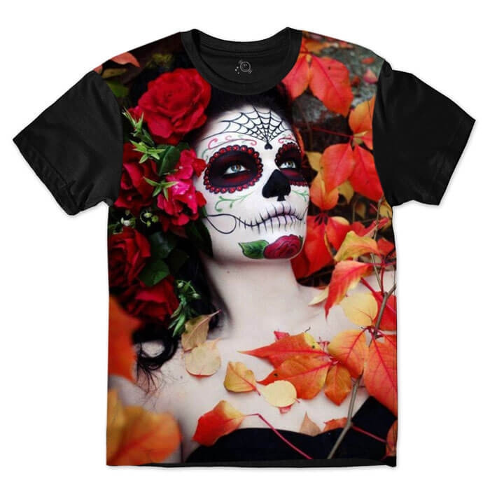 Camiseta Skull - Caveira Mexicana Mulher Outono