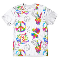 Camiseta Branca Love Peace Hippie