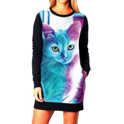 Vestido de Moletom Gato Colorido - Cat Color