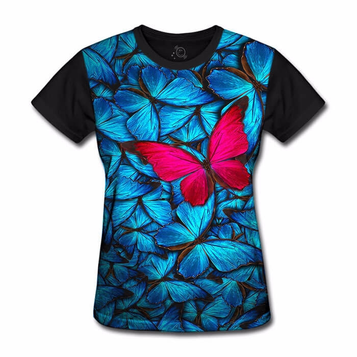 Camiseta Baby Look Blue Butterfly