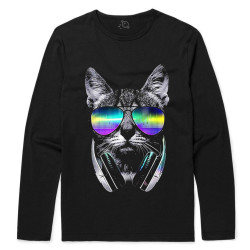 Camiseta Manga Longa Cat Music - Gato Fones de Ouvido 
