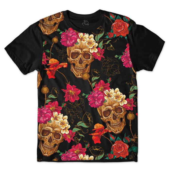 Camiseta Caveira Rosas Vermelhas - Skull Roses