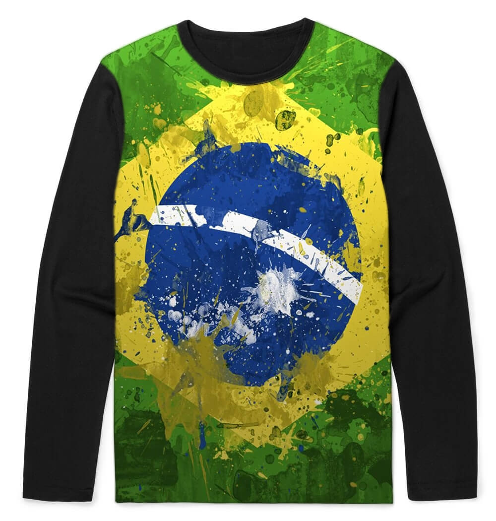 Camiseta Manga Longa Bandeira do Brasil Style
