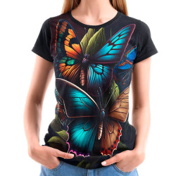 Camiseta Baby Look Butterflies Colorful (Feminina)