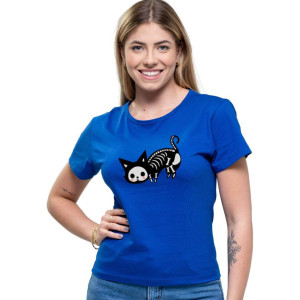 Camiseta Babylook Feminina Skeleton Cat 