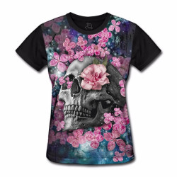 Camiseta Baby Look Floral Skull