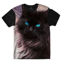 Camiseta Gato Preto de Olhos Azuis