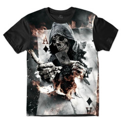 Camiseta Skull - Caveira 3D Baralho AS