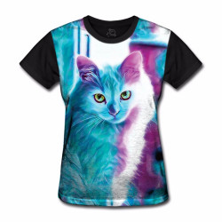 Camiseta Baby Look Gato Colorido - Cat Color