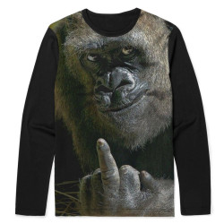 Camiseta Manga Longa Gorila Mostrando Dedo