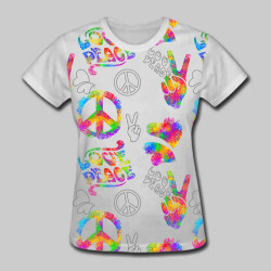 Camiseta Baby Look Branca Love Peace Hippie