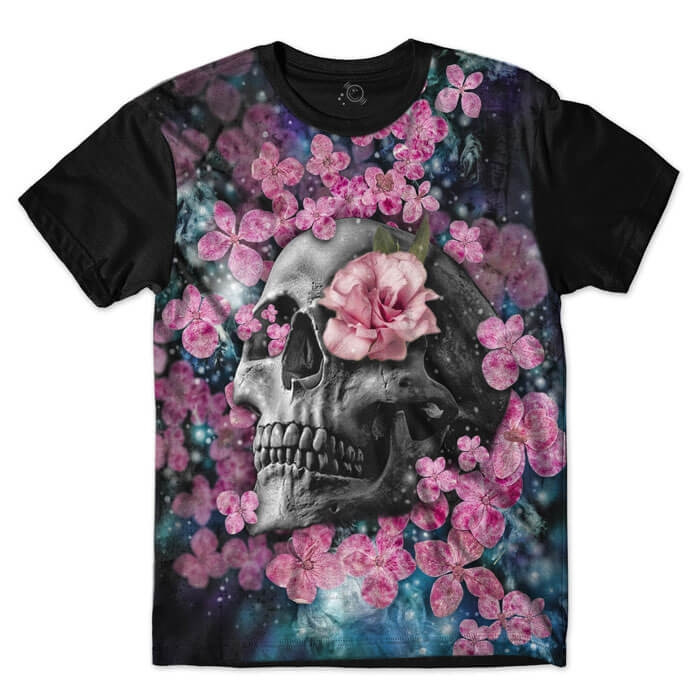 Camiseta Floral Skull
