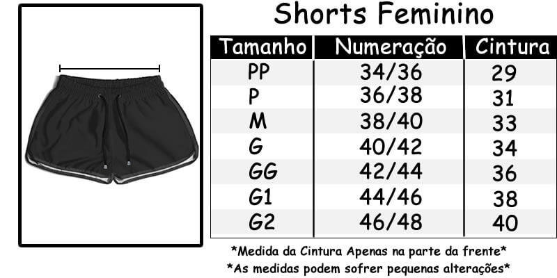 Tamanhos Shorts Feminino