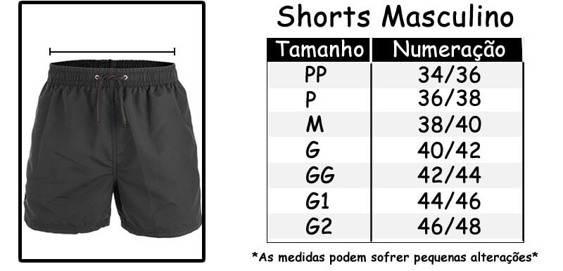Tamanhos Shorts Bermudas