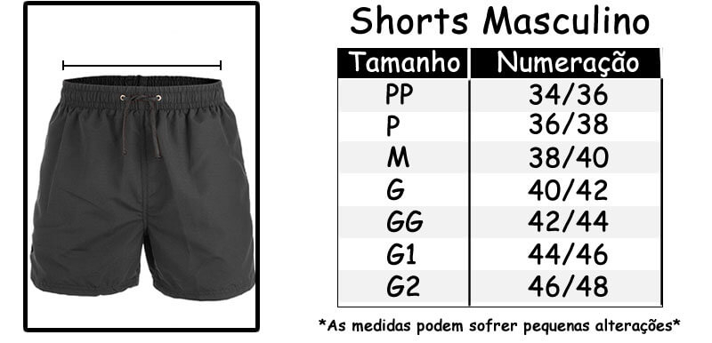 Tamanhos Shorts Masculino